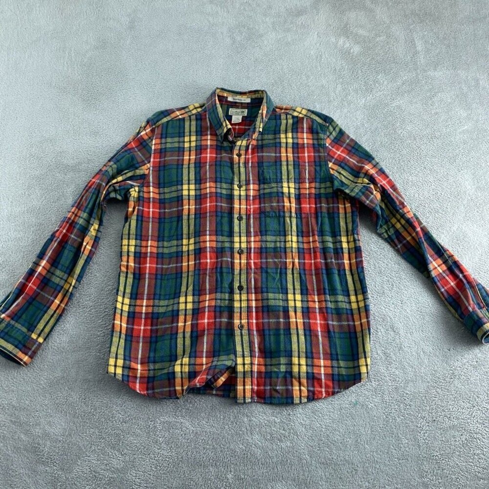L.L. Bean Mens Traditional Fit Plaid Flannel Shirt L-REG 100% Cotton 0871